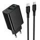 Мережевий зарядний пристрій Hoco CS94A Black 20 Вт 1 x Type C 1 x USB A з кабелем Type C (24391) - зображення 1
