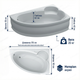 Ванна акриловая Swan Adele L 170x110 см асимметричная угловая правая с сиденьем без ножек и юбки для дома спа - изображение 3
