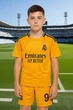 Детская футбольная форма Real Madrid Килиан Мбаппе №9 (гостевая) желтая, футболка+шорты 24(130-140см) - изображение 3