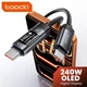 Кабель 1м 240W Toocki Type-C-Type-C PD LED дисплей Быстрая зарядка индикатор Macbook Apple iPhone Samsung - изображение 1