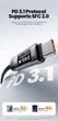 Кабель 1м 240W Toocki Type-C-Type-C PD LED дисплей Быстрая зарядка индикатор Macbook Apple iPhone Samsung - изображение 5