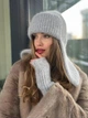 Тепла вушанка та мітенки з натуральної ангори Zefur One size сірі - изображение 7