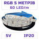 Светодиодная RGB SMD5050 лента 5 метров 60 светодиодов на метр, 5 вольт, 5V, 60 LED/м, IP20 - изображение 1