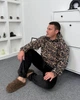 Пижама мужская теплая с худи-кенгуру из пушистой махры домашний комплект худи + штаны 46-48 Леопардовый черный - изображение 2