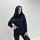 Утепленный женский батник худи с капюшоном на шнурке из трехнитки на флисе 50-52, Черный - изображение 1