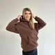 Утепленный женский батник худи с капюшоном на шнурке из трехнитки на флисе 50-52, Шоколадный - изображение 3