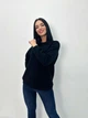 Теплая отдононная женская кофта батник на флисе базовая прямого кроя из трехнитки 42-44, Черный - изображение 2