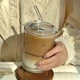 Склянка для напоїв із ребристого скла з кришкою та трубочкою Vintage на 400мл (прозора) - зображення 5