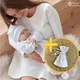 Вышитый набор одежды для крещения мальчика Мамине Сонечко 62 размер Монохром геометрия серебряная вышивка (вышиванка, штаны, шапка и пинетки), велюр белый + мешочек для локона в подарок (арт.12222) - изображение 1