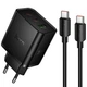 Сітчасте зарядне пристрій Hoco N75 Grande USB/2Type-C 65W швидка зарядка для портативних пристроїв + кабель Type-C Чорний - зображення 1