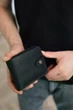 Кошелек Double Черный матовый кожаный с монетницей портмоне унисекс отделение для купюр слоты для карт монеты на кнопке компакт для кармана - изображение 4