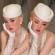 Шляпка таблетка винтажная женская мини для фотосессий свадебная ретро стиль с ободком белая (N1120) - изображение 3