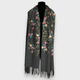 Женский шарф палантин кашемировый темный серый с вышитыми маленькими цветами теплый индийский с бахромой 195*70 см - изображение 2