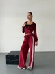 Жіночий велюровий костюм з капюшоном бордового кольору 36498 46/50 - зображення 2