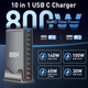 Зарядна станція багатопортова ILEPO 800W на 2 USB + 8 Type-C / мережевий мультизарядний пристрій Black (19022) - зображення 2