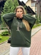 Трикотажная женская кофта худи з капюшоном для полных женщин спортивная с принтом Хаки, 60/62 - изображение 7