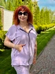 Спортивный летний женский костюм с капюшоном больших размеров Лиловый, 60/62 - изображение 6