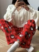 Теплые флисовые брюки Хэллоу Китти новогодние унисекс | Широкие брюки Hello Kitty красные с принтом M-L - изображение 3