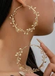 Серьги кольца женские большие с растительным плетением Fashion Jewelry Золотистые 19466 - изображение 1