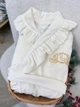 Женский халат Family Tradition трикотажный велюр с оборками и вышивкой 4XL айвори Госпожа - изображение 1