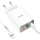 Зарядний пристрій Hoco C100A PD20W QC3.0 з цифровим дисплеєм USB Type-A USB Type-C білий - зображення 9