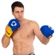 Перчатки для бокса боксерские перчатки Hard Touch Fighter 5242 10 унций Blue-Yellow - изображение 8