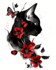 Набор для вышивания по нанесённой на канву схеме "Black Cat Red Flowers".AIDA 11CT printed, 36*36 см - изображение 1