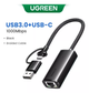 Мережний адаптер Ugreen USB Type C/USB Type A до RJ45 Gigabit Ethernet Adapter 1000Mbps Black (CM650) - зображення 4