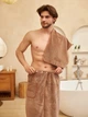 Банный комплект для мужчин микрофибра 85х150 Бежевый (Д-novo-m-sauna-0040) - изображение 5