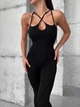 Спортивный комбинезон на бретелях с моделирующими швами, с чашками и без пуш-ап, черного цвета, размер M - изображение 7
