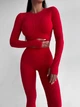 Спортивный женский костюм Hot с имитацией белья для фитнеса и йоги (рашгард + леггинсы) c двойным Push Up Однотонный XS-S Красный (JQ03S) - изображение 1