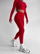 Спортивный женский костюм Hot с имитацией белья для фитнеса и йоги (рашгард + леггинсы) c двойным Push Up Однотонный XS-S Красный (JQ03S) - изображение 4