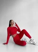 Спортивный женский костюм Hot с имитацией белья для фитнеса и йоги (рашгард + леггинсы) c двойным Push Up Однотонный XS-S Красный (JQ03S) - изображение 7