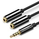 Аудіокабель UGREEN AV141 3.5mm male to 2 3.5mm female, 0,2m Чорний - изображение 1