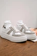 Женские кожа-замша кеды PARADIZE SHOES бело-серого цвета на высокой подошве 40 размер (стелька 26 см) - изображение 3