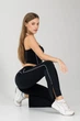 Легінси жіночі Штани спортивні Flexit Retro Stripe кльош, з білими лампасами та розрізами, висока талія black L - изображение 5