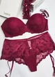 Кружевной комплект белья с push-up (бюстгальтер, трусики, подвязка) Selene 85B, L красный (14003) - изображение 5