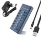 USB-хаб 7 портів USB 3.0 з індивідуальними кнопками, з зовнішнім блоком живлення, алюмінієвий корпус ( код: HUB985B ) - зображення 1