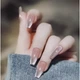 Накладні нігті Nail Cat Eyes, котяче око бежеві нюд, форма балерина, довгі, 24 шт - зображення 1