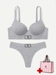 Комплект жіночої білизни (бюстгальтер та трусики-стрінги) Victoria's Secret 34B/M Сірий меланж + Подарунковий пакет 27203947 - изображение 2