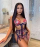 Женский Комплект нижнего белья с цветочным принтом и поясом для чулок Кружево XL Синий (22/42) - изображение 1