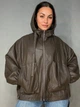 Куртка женская Dolly Villa 6396 из экокожи оверсайз с капюшоном большие размеры XL коричневая - изображение 1