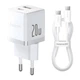 Зарядное устройство Baseus 1xUSB-C 20W + 1xUSB white + cable USB-C to USB-C 60W 1.0m (P10111608213-01) - изображение 1
