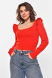 Кофта женская с рюшами однотонная красного цвета Fashion размер 40-42 (210180) - изображение 1