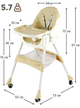 Стульчик для кормления Toti FR-40735 2в1, стальная конструкция, ткань PU, регулируемая спинка, съемный столик 3 уровня, колеса, корзина - изображение 2