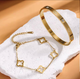 Набор браслетов 2 шт GONCHAR & CO. Клевер + Cartier с камнями (позолота 18K) 51-007 - изображение 2