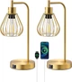 Настільні лампи EDISHINE Bedside Set 2 шт, сенсорні, димовані LED, USB порти, E27, золоті - зображення 1