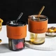Стеклянный стакан для кофе Amber 400 мл со вставкой из кожи и трубочкой, темный - изображение 7