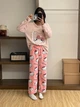 Плюшевые пижамные брюки Hello Kitty в нежно розовом цвете — Теплые женские домашние брюки из флиса, розовые брюки для сна и отдыха в стиле Y2K S - изображение 6
