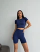 Спортивный женский костюм Hot с двойным пуш-ап и эффектом моделирования фигуры (кроп-топ футболка + удлиненные шорты) L Темно-синий (MS07_5032_5031L) - изображение 3